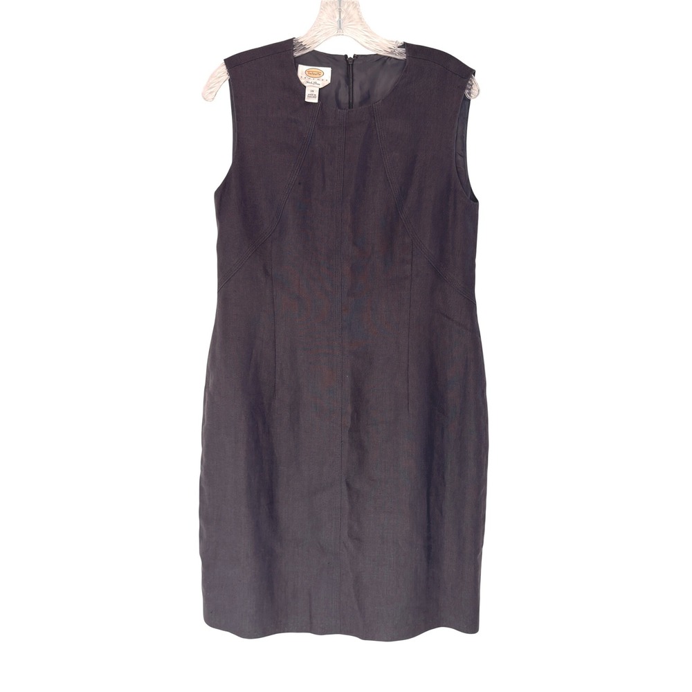 Talbots Petites Irish Linen‎ Sheath Dress Black Sleeveless Office Work Size 14